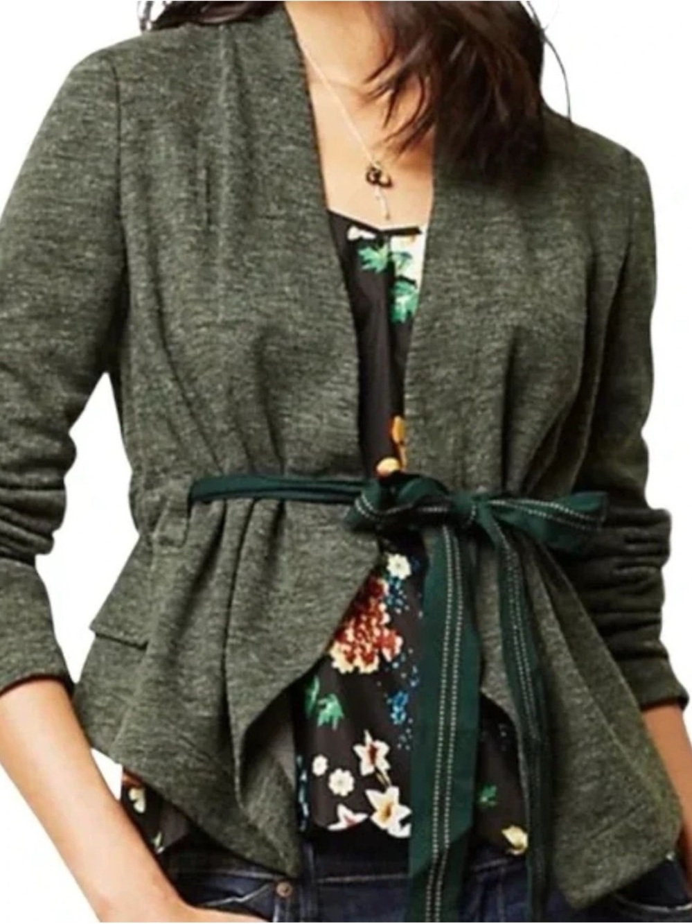Anthropologie Cartonnier Forest Green Cardigan Blazer Sweater